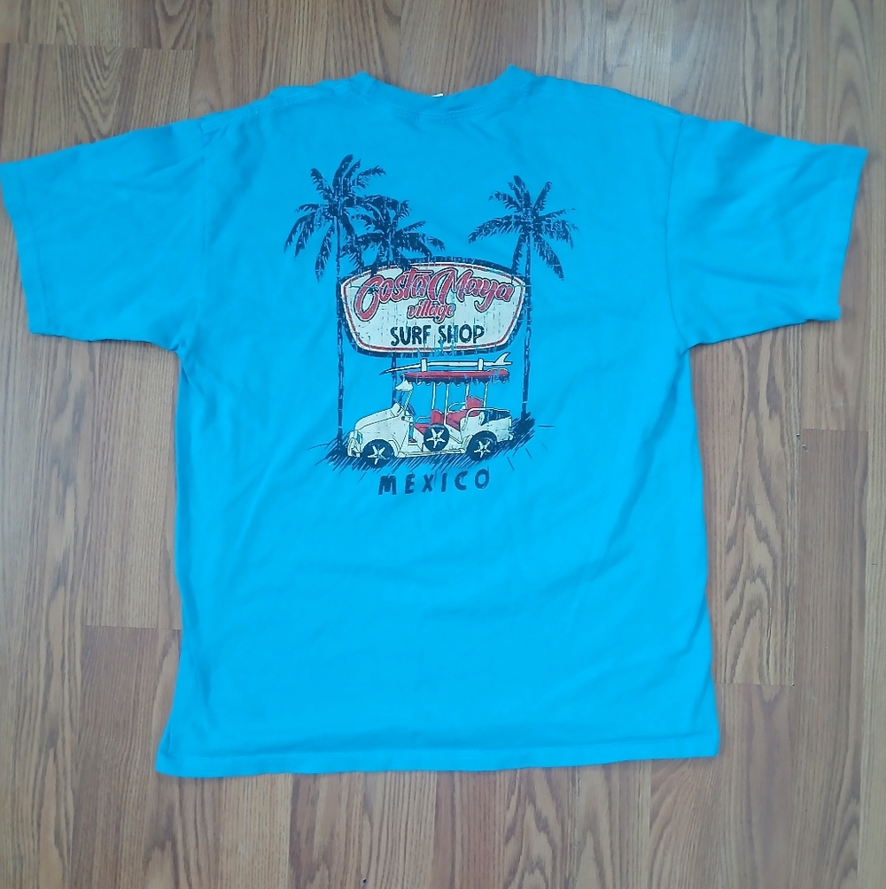 Costa Maya Surf Shop T-Shirt Mens Large Blue Mexico Graphic Tee
